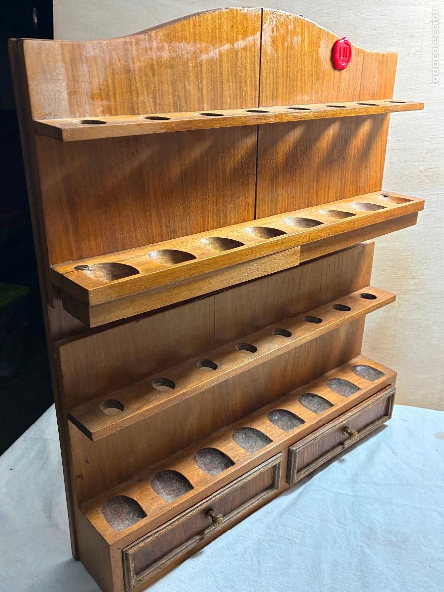 Pipas de fumar: Mueble repisa para coleccionar guardar 16 pipas lleva dos cajones y dos compartimentos 42x48 alto