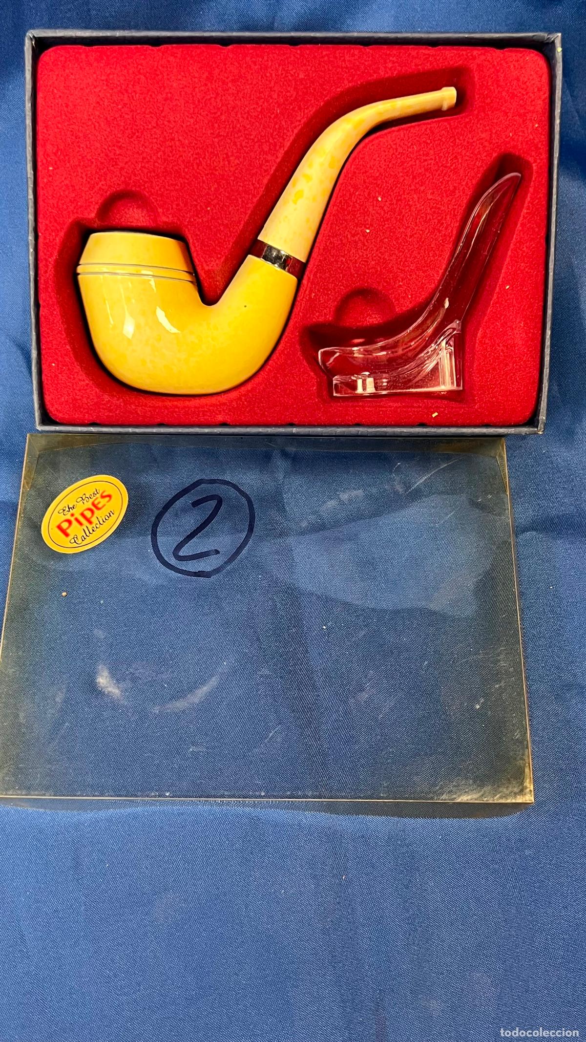 Pipas de fumar: PIPA DE FUMAR DE COLECCI&Oacute;N EN SU ESTUCHE ESTILO &rdquo;BENT CORONET&rdquo; EN COLOR AMARILLO / OCRE JASPEADO