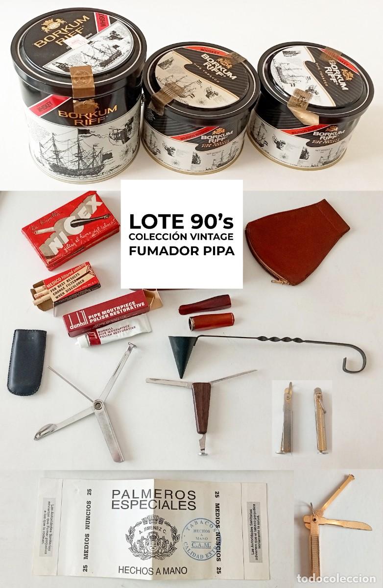 Pipes: Lote Liquidaci&oacute;n Fumador A&ntilde;os 90: 3 Latas Borkum Riff, Crema Dunhill, Boquilla Nicex y Accesorios