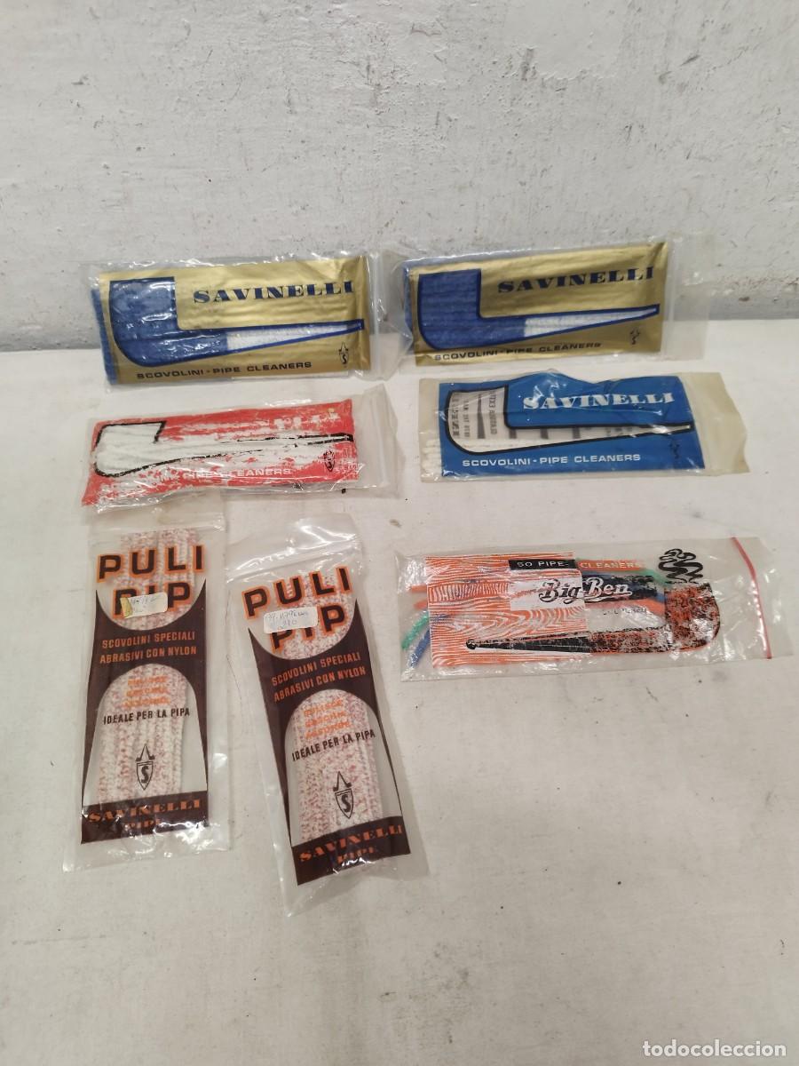 Pipas de fumar: Lote de 7 bolsas de escobillas limpia pipas. Savinelli, Puli Pip, Big Ben.