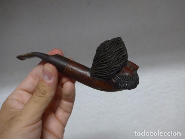 Pipas de fumar: Antigua pipa de fumar con busto cabeza hindu, marcado VICTA EXTRA