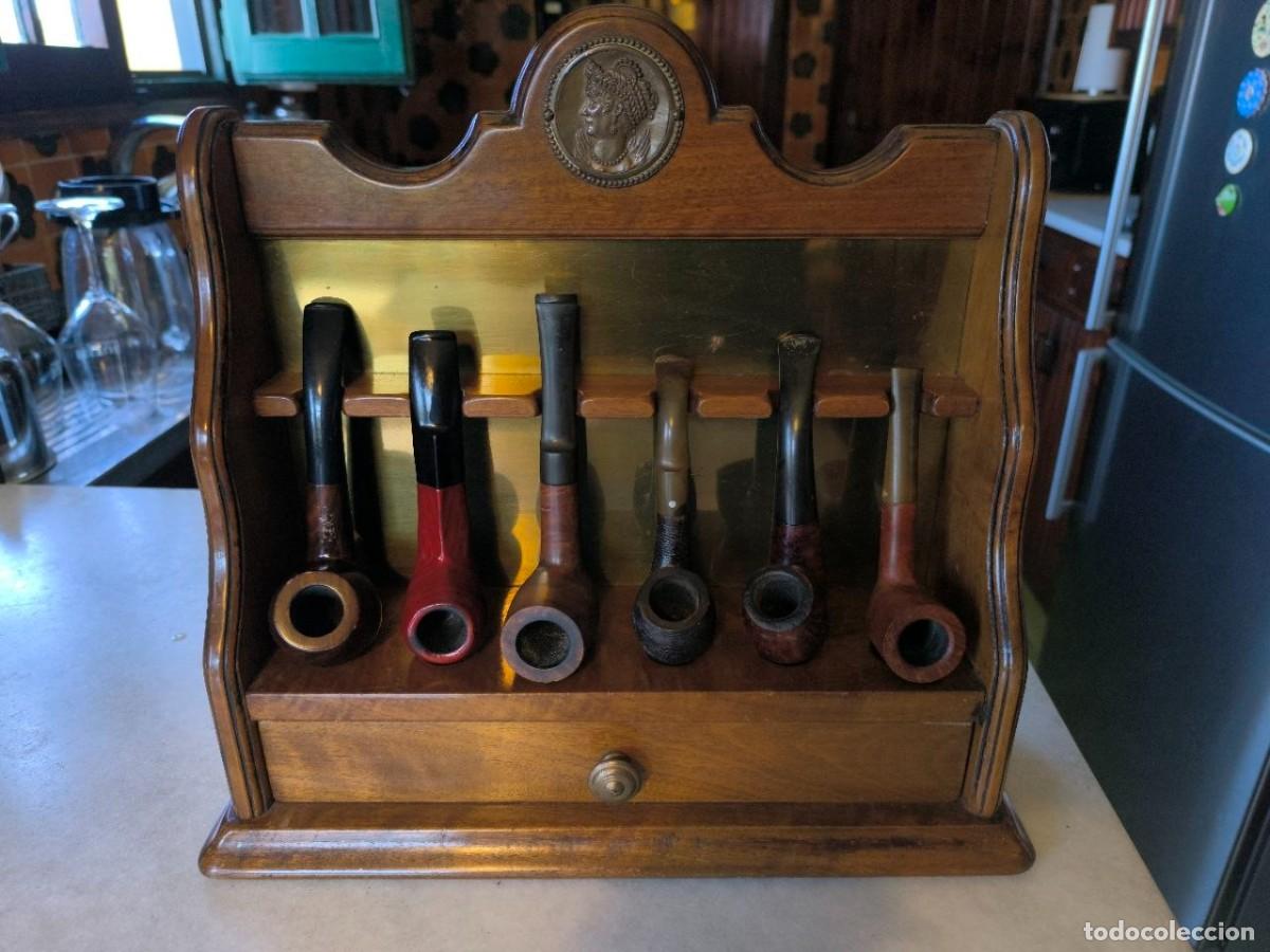 Pipas de fumar: MUEBLE EXPOSITOR DE PIPAS MADERA DE CALIDAD CON 6 PIPAS, BRUYERE - CLIPPER - SILVER MATCH - ENA