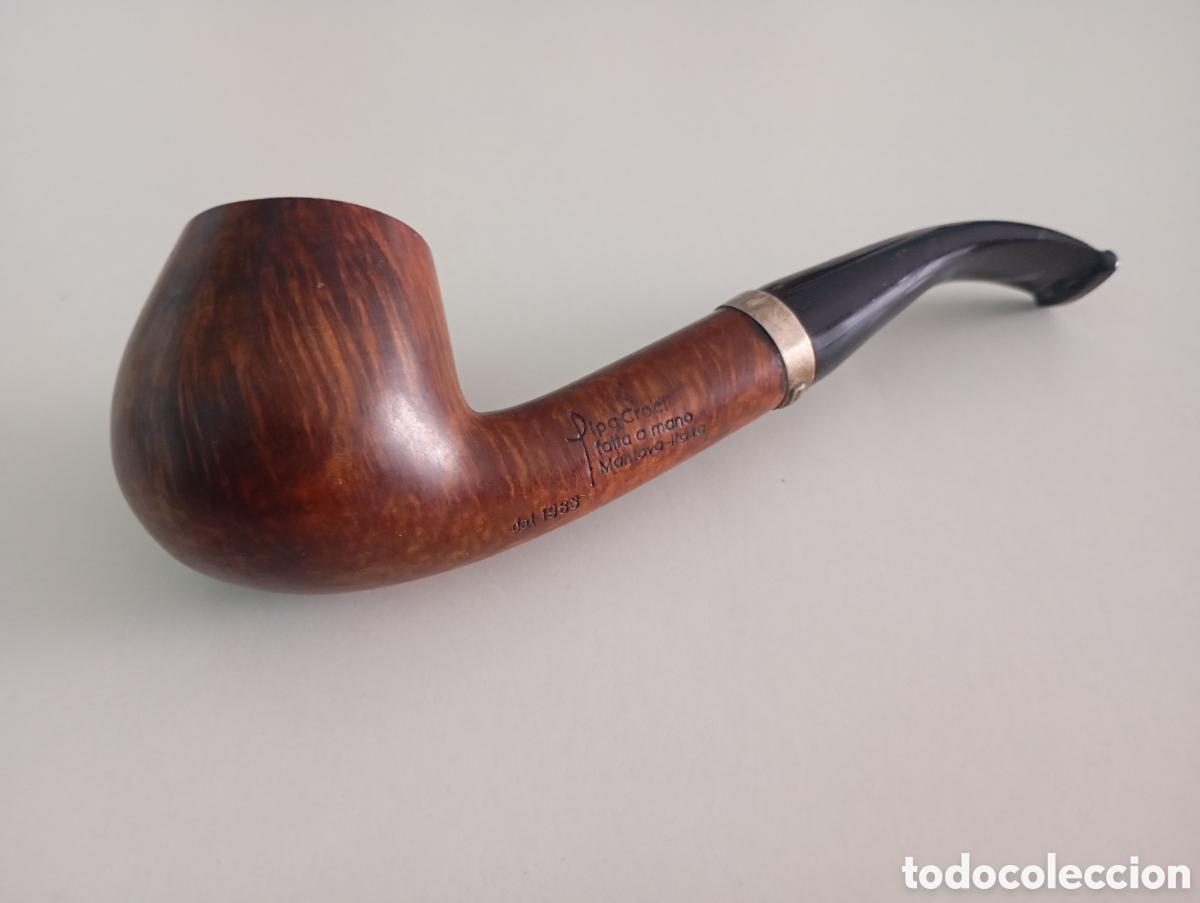 Pipas de fumar: Pipa Croci Mantova Italia aro de plata Madera de brezo Fabricaci&oacute;n artesanal de colecci&oacute;n Con grieta