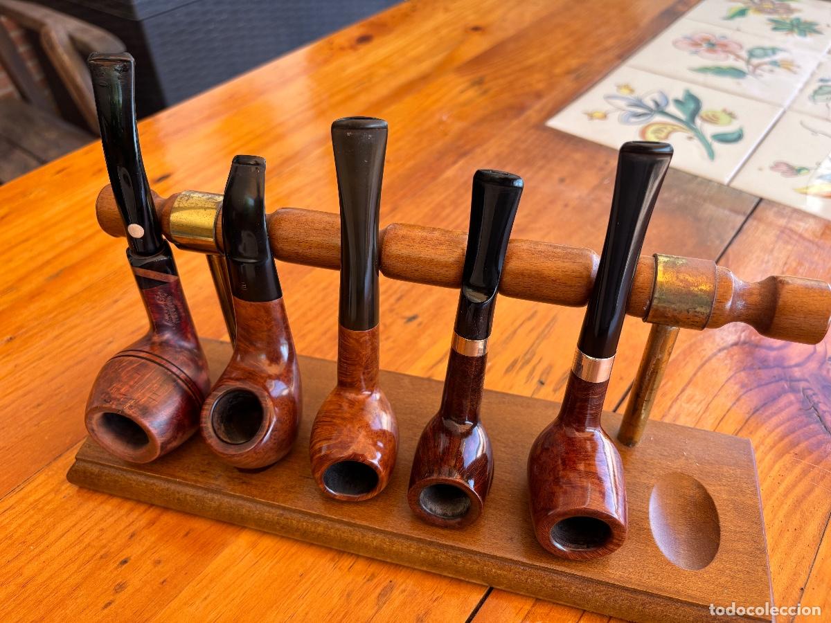 Pipas de fumar: Lote 5 Pipas con pipero incluido. Savinelli, Mastro de paja, Chacom, Medico y Big ben.