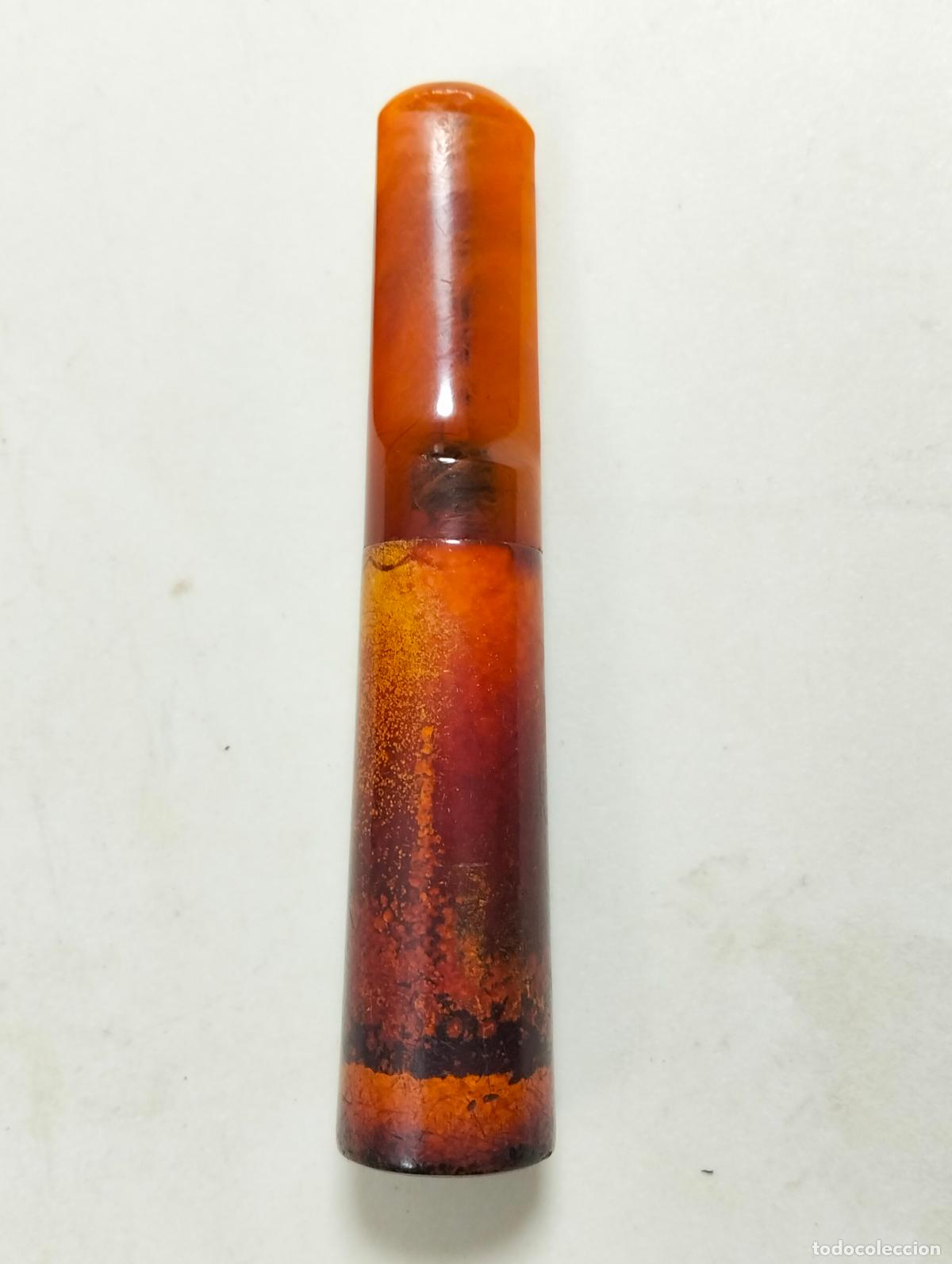 Pfeifen zum Rauchen: ANTIGUA BOQUILLA PARA PUROS, AMBAR - HUESO TALLADO, FABRICADA POR VERITABLE ECUME, SIGLO XIX