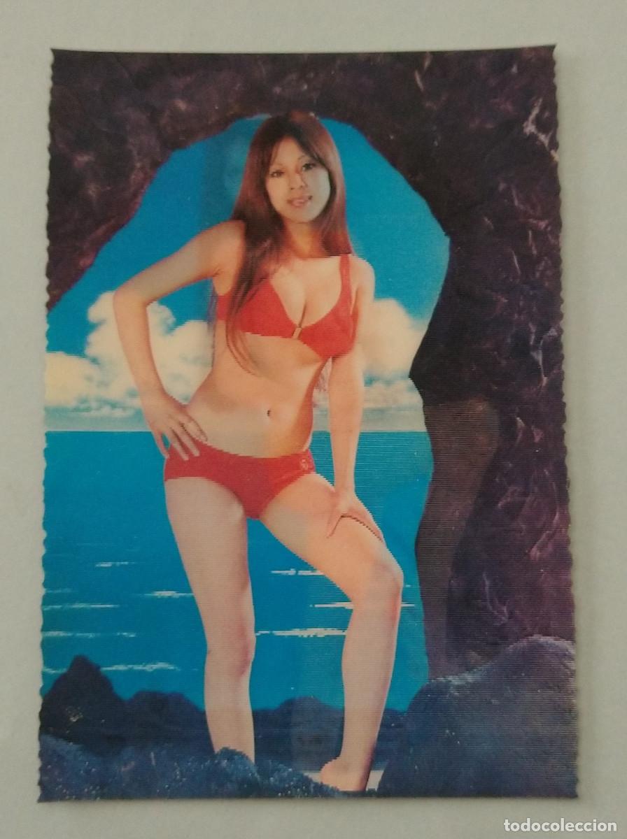 Postkarten: Er&oacute;tica. Postal Toppan Top Stereo 3D PK 265 Bikini Girl of Grotto. Bella chica desnuda. A&ntilde;os 60 h aa