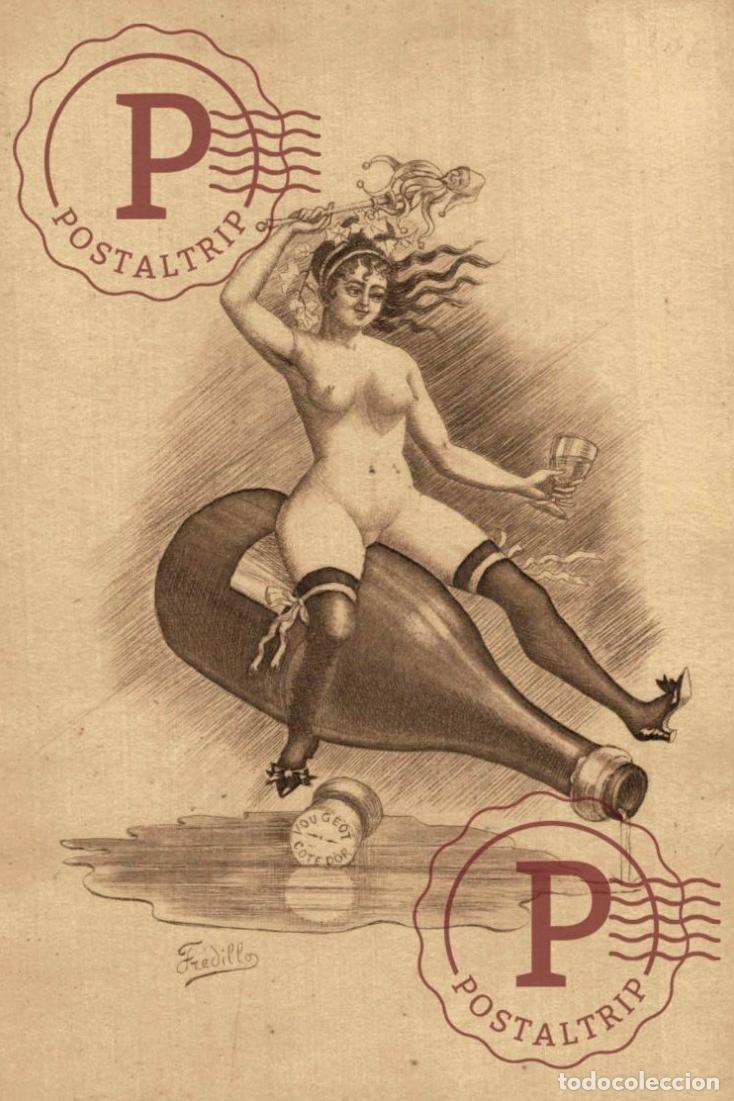 Postales: femme nue - Fr&eacute;dillo ILLUSTRATEUR FREDILLO FEMME NUE SUR BOUTEILLE VOUGEOT COTE DOR