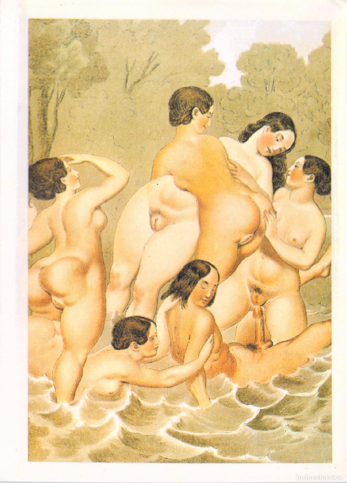 Postales: Postal de Arte Er&oacute;tico: Escena de Mujeres Ba&ntilde;&aacute;ndose Reproducci&oacute;n
