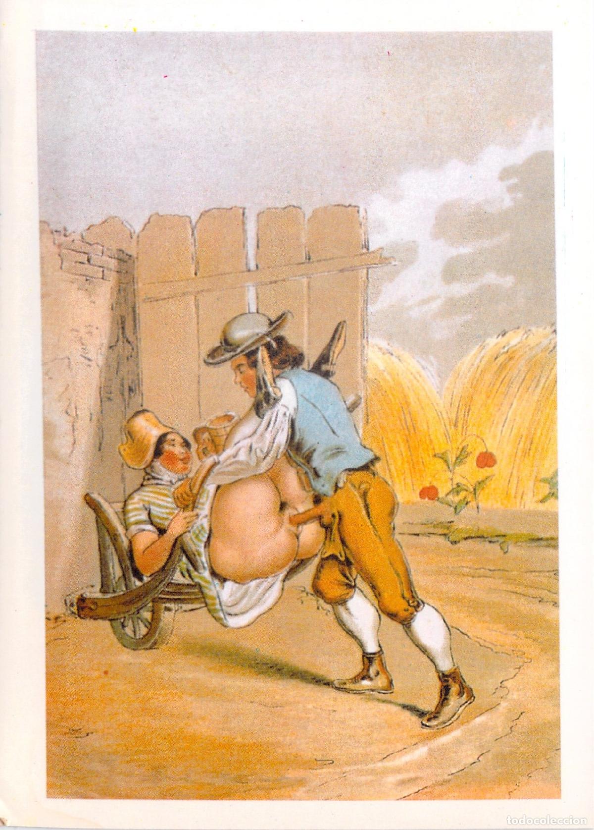 Postales: Postal de Ilustraci&oacute;n Er&oacute;tica Sat&iacute;rica en Escena Rural Reproducci&oacute;n