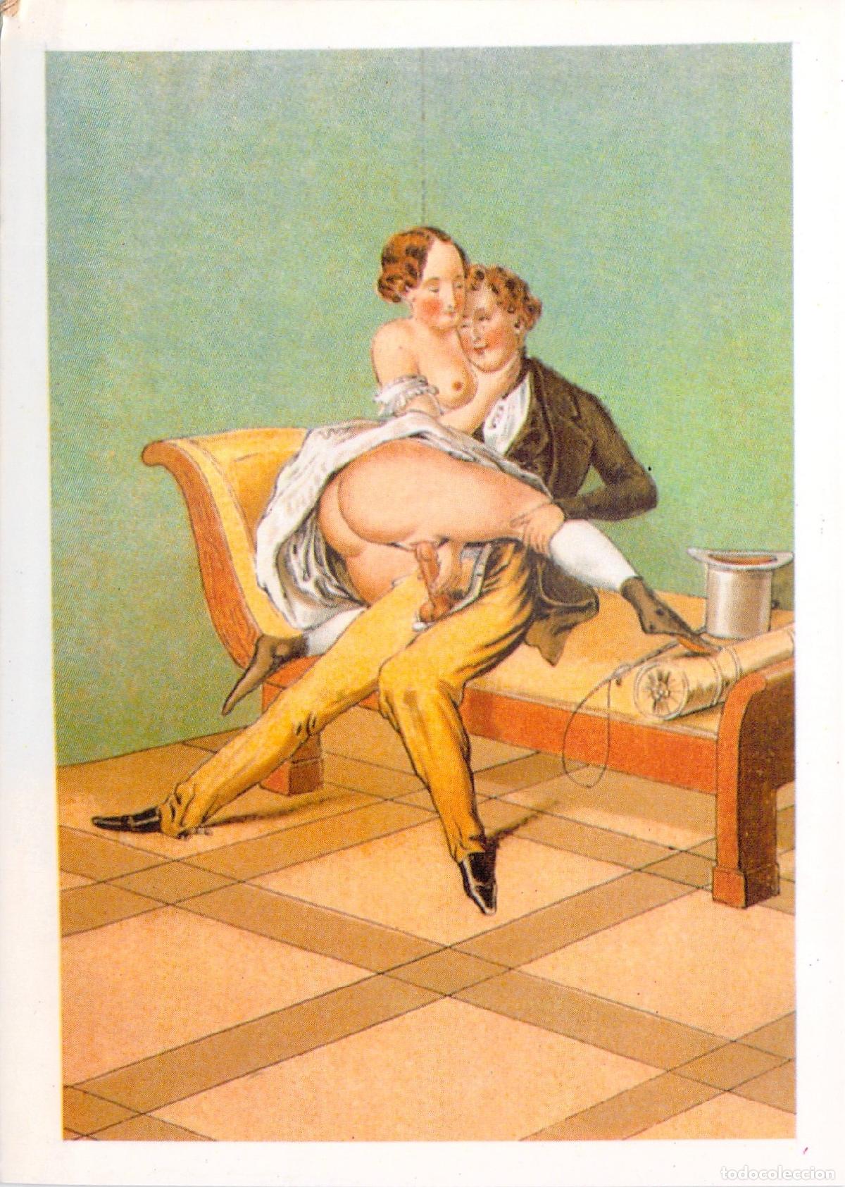 Postales: Postal de Arte Er&oacute;tico Ilustraci&oacute;n Cl&aacute;sica Pareja en Div&aacute;n Reproducci&oacute;n