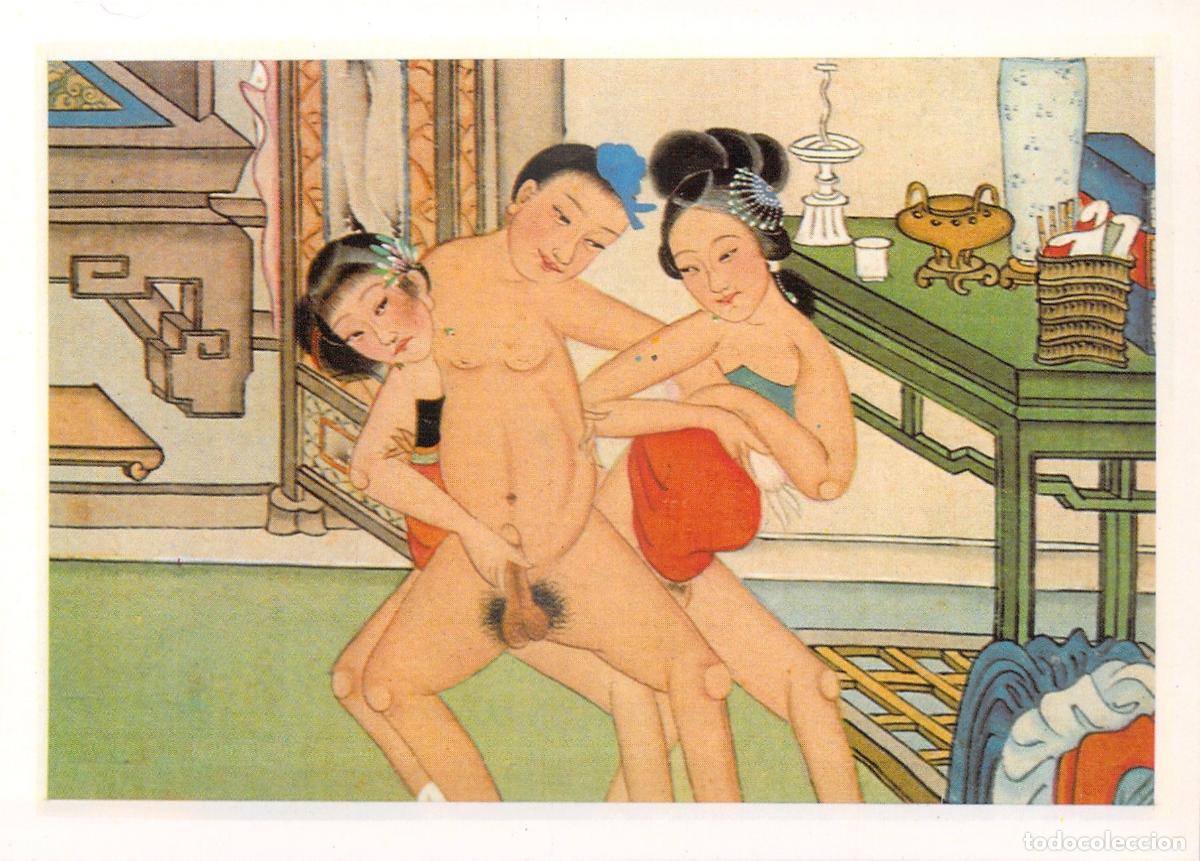 Postales: Postal de Arte Er&oacute;tico Chino Escena Tradicional Reproducci&oacute;n