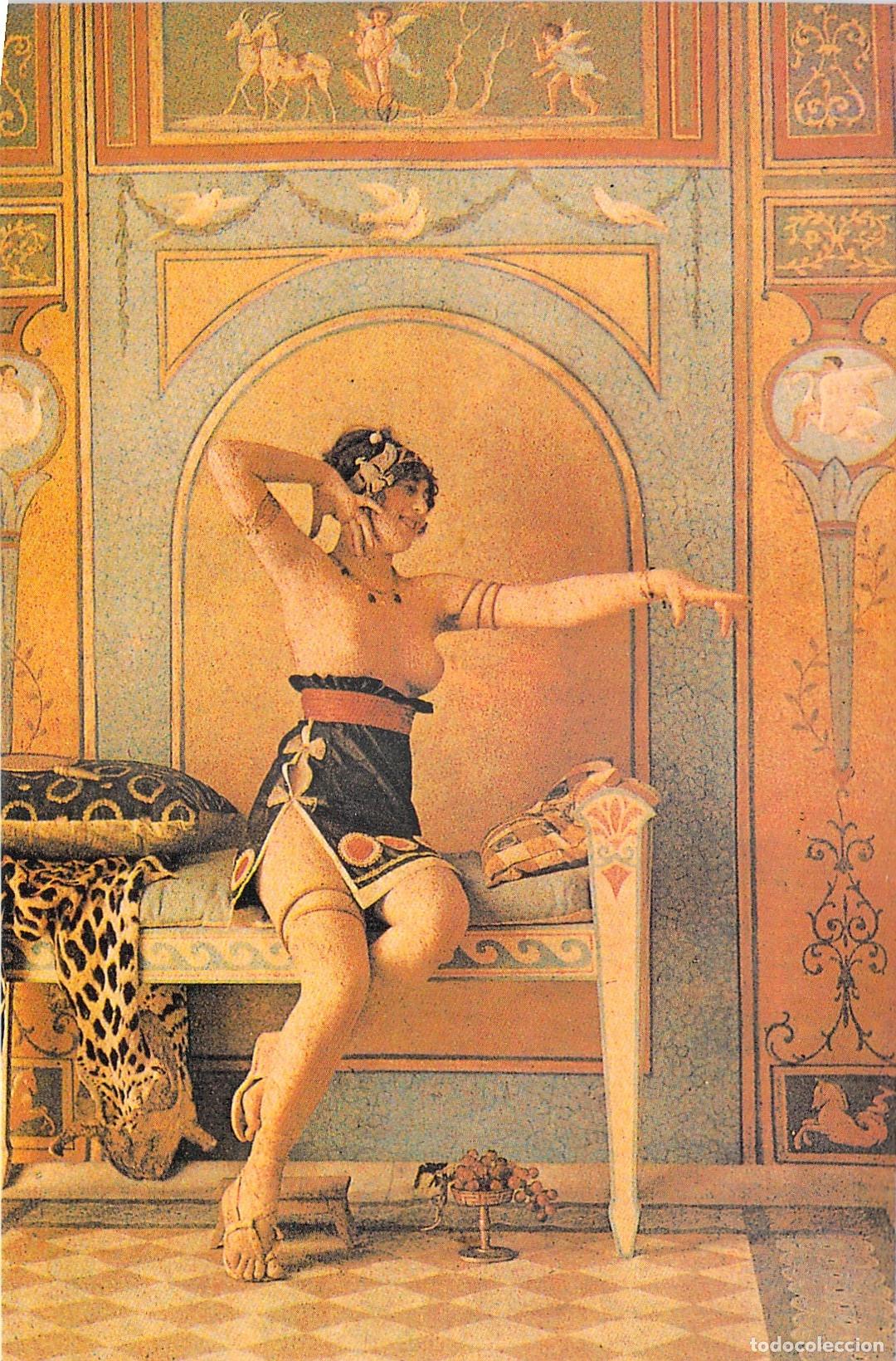 Postales: Postal de Arte Er&oacute;tico Estilo Belle &Eacute;poque con Mujer en Escena Cl&aacute;sica Reproducci&oacute;n