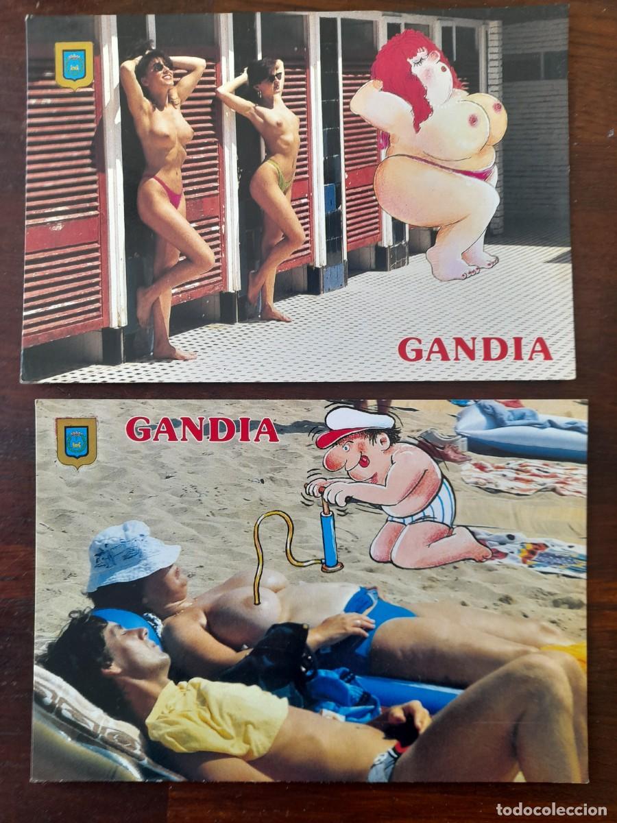 Postales: Una TARJETA DE GANDIA PRIMEROS TOPLESS con dibujos humoristicos 2 modelos a elegir