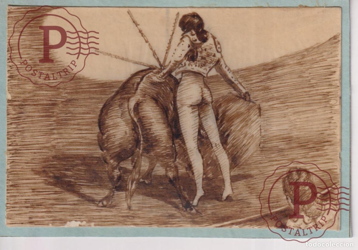 Postales: EXCLUSIVO DIBUJO ORIGINAL J. BERLINCHES. ESPA&Ntilde;A. EROTICA. TOROS. CORRIDAS. DESNUDO. NU. NAKED. ILLUS