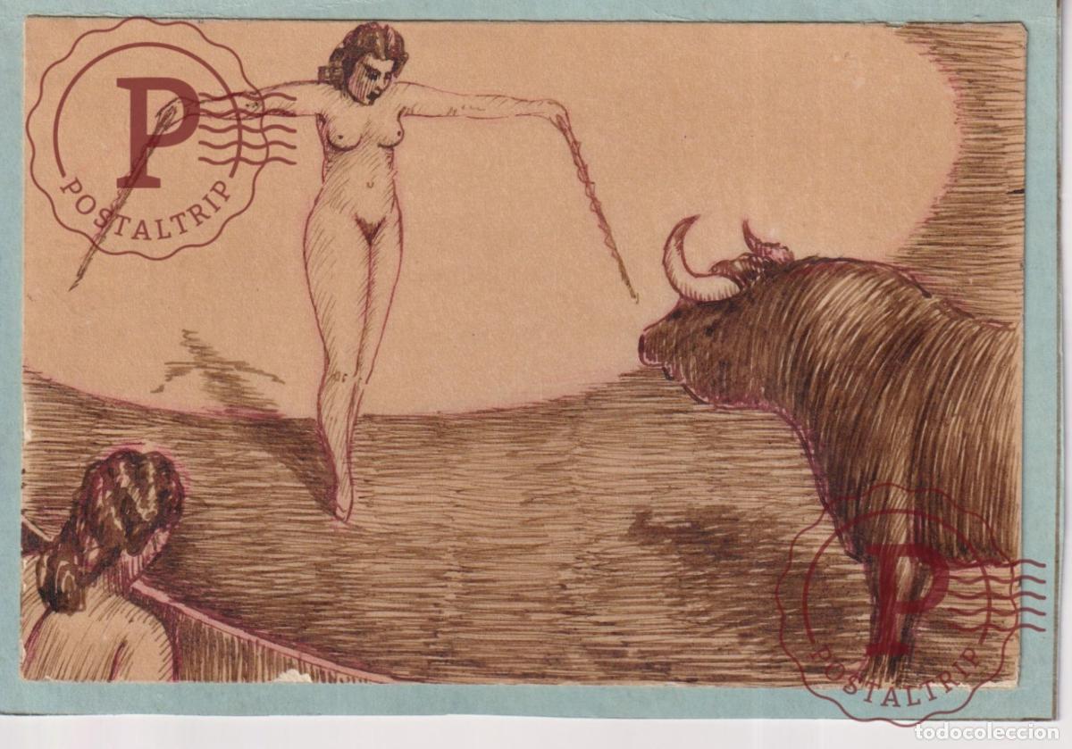 Postales: EXCLUSIVO DIBUJO ORIGINAL J. BERLINCHES. ESPA&Ntilde;A. EROTICA. TOROS. CORRIDAS. DESNUDO. NU. NAKED. ILLUS