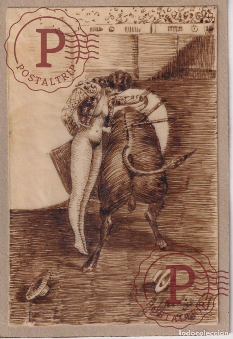 Postales: EXCLUSIVO DIBUJO ORIGINAL J. BERLINCHES. ESPA&Ntilde;A. EROTICA. TOROS. CORRIDAS. DESNUDO. NU. NAKED. ILLUS