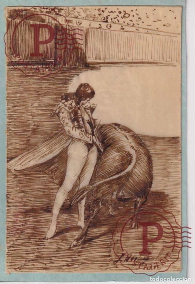 Postales: EXCLUSIVO DIBUJO ORIGINAL J. BERLINCHES. ESPA&Ntilde;A. EROTICA. TOROS. CORRIDAS. DESNUDO. NU. NAKED. ILLUS