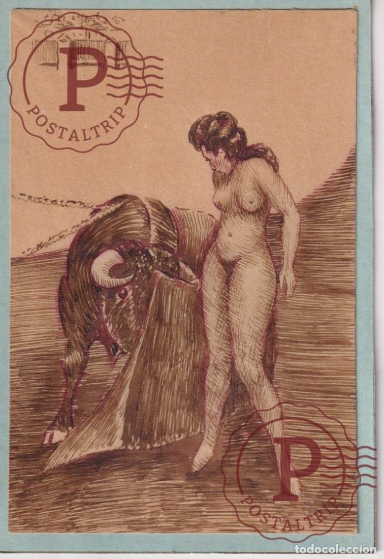 Postales: EXCLUSIVO DIBUJO ORIGINAL J. BERLINCHES. ESPA&Ntilde;A. EROTICA. TOROS. CORRIDAS. DESNUDO. NU. NAKED. ILLUS