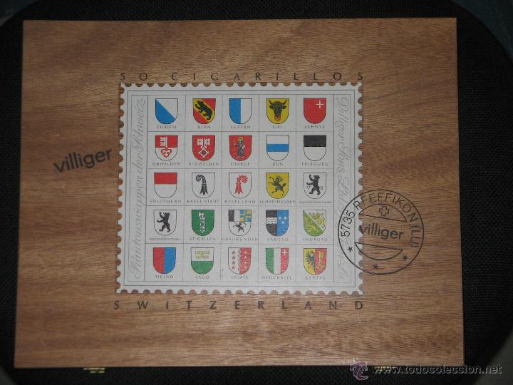 Zigarrenkisten: Caja 50 cigarillos. Villiger. Switzerland. Puritos suizos. Contiene 16. Rillos, Opalin, Tabarillos