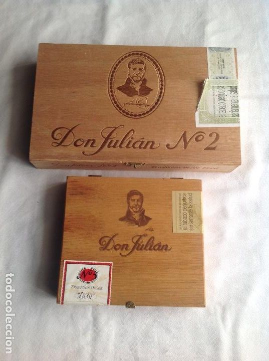 Cajas de puros: DOS CAJA DE PUROS DON JULI&Aacute;N N&Uacute;MEROS 2 Y 5 EN MADERA