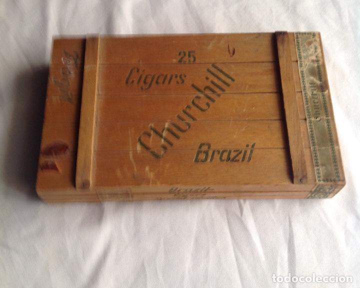 Cajas de puros: ANTIGUA CAJA PUROS CHURCHILL BRAZIL EN MADERA DE CEDRO Y RETOS PRECINTO PAPEL