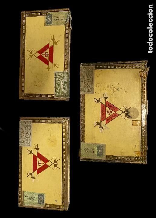 Caixas de Charutos: 3 cajas de madera de puros montecristo. n&ordm;4 y n&ordm;5. Leer