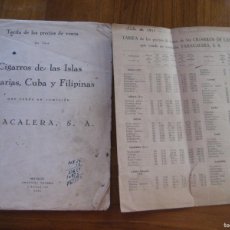 Cajas de Puros: CATALOGO TARIFAS DE PRECIOS CIGARROS ISLAS CANARIAS CUBA Y FILIPINAS , TABACALERA 1946 Y 1948 PUROS