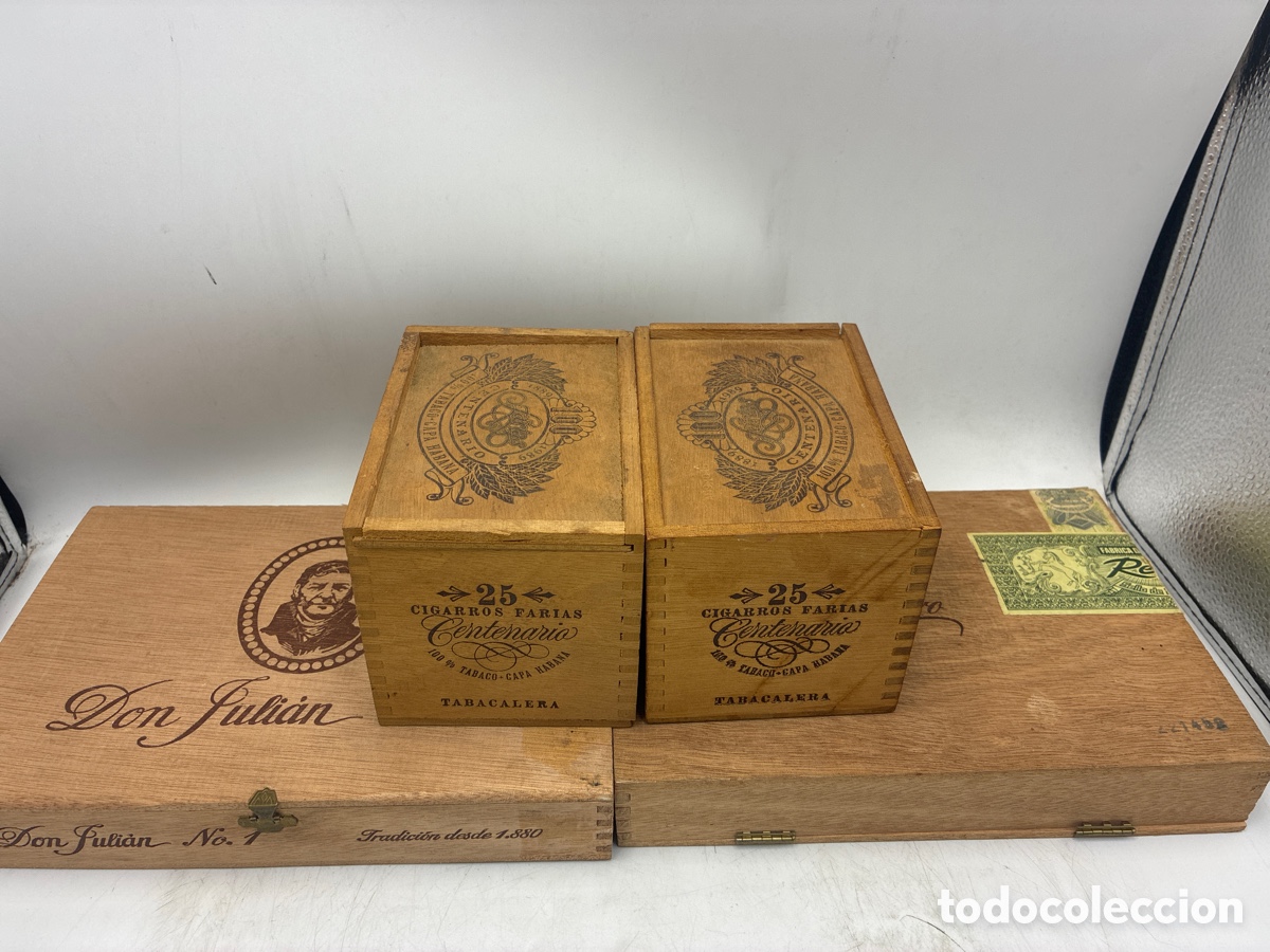 Cajas de puros: Cuatro cajas de puros vac&iacute;os de madera. - Foto 1