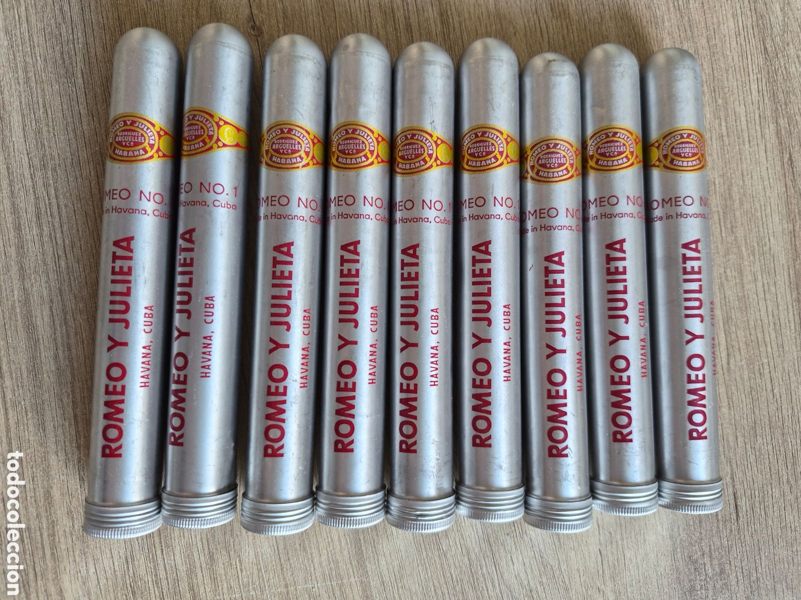 Cajas de Puros: Nueve ROMEO Y JULIETA - HABANA CUBA - ROMEO No, 1. TUBOS ALUMINIO CIGARROS PUROS HABANOS EXCELENTES