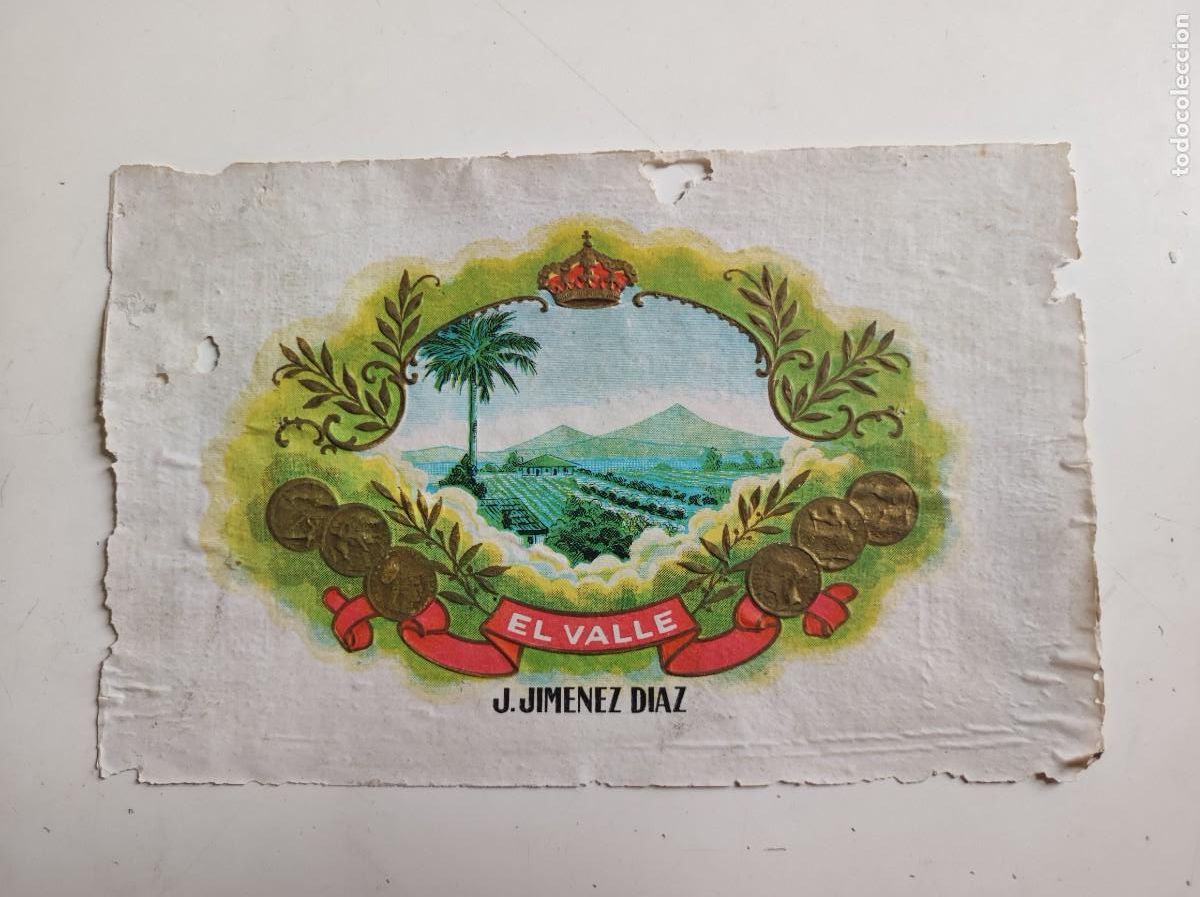 Cajas de Puros: Habilitacion etiqueta caja de puros el valle J. Jimenez Diaz - antigua