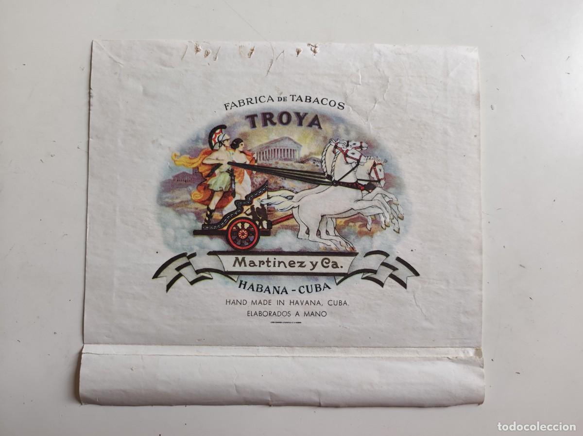 Cajas de Puros: Habilitacion etiqueta caja de puros Troya Martines y Ca Habana Cuba - antigua