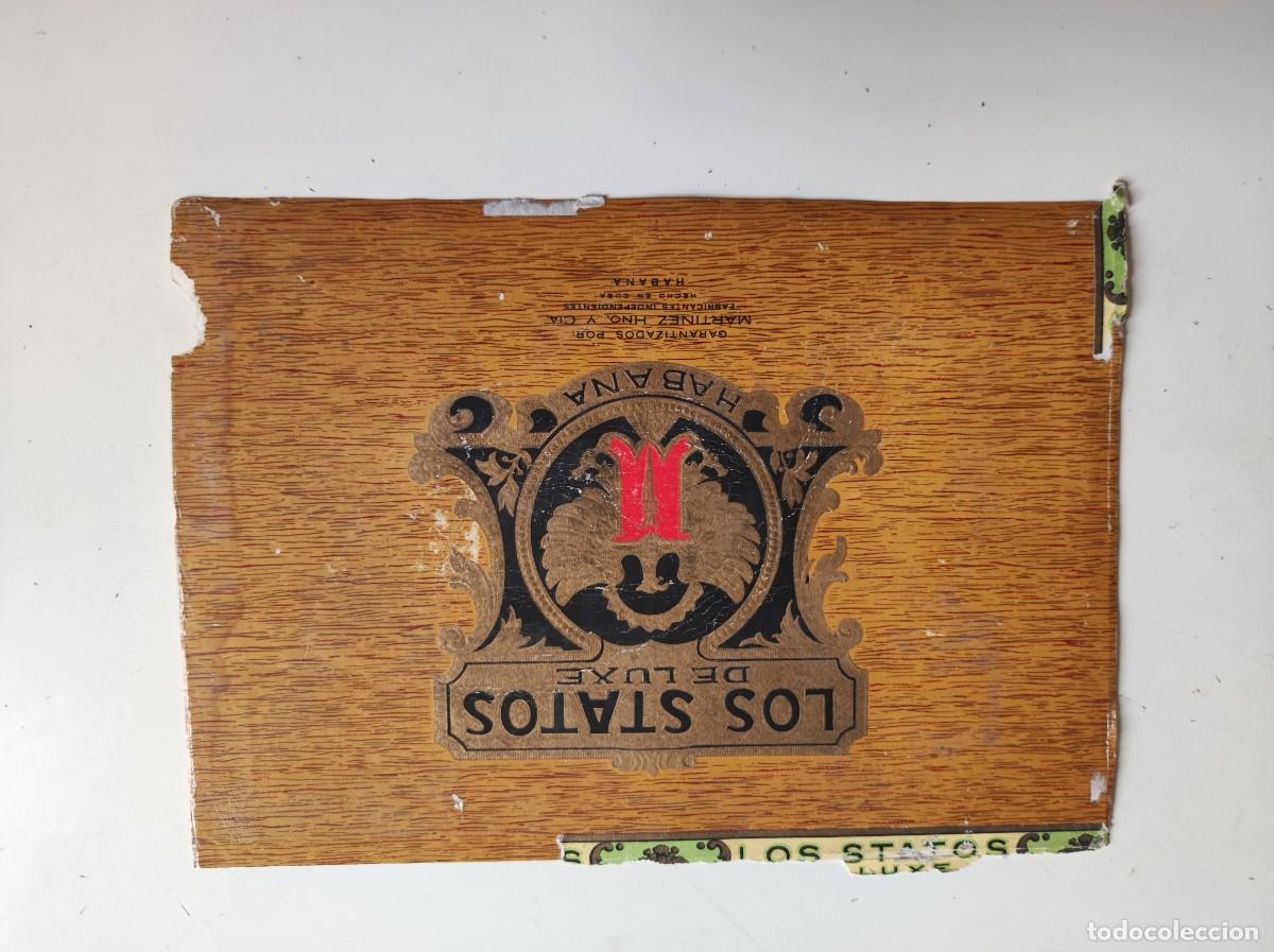 Cajas de Puros: Habilitacion etiqueta caja de puros tabacos Los Statos de luxe Habana Cuba - antigua