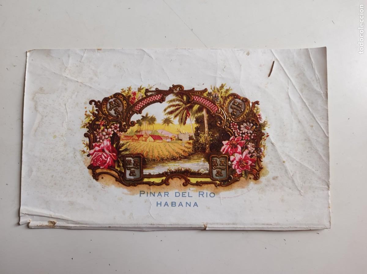 Cajas de Puros: Habilitacion etiqueta relieve caja de puros tabacos Pinar del Rio Habana Cuba - antigua