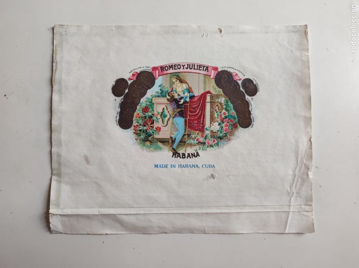 Cajas de Puros: Habilitacion etiqueta caja de puros tabacos Romeo y Julieta Habana Cuba - antigua