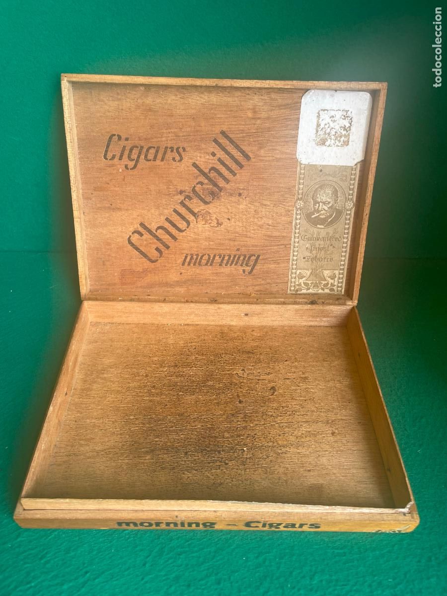 Cajas de Puros: CAJA MADERA 10 CIGARROS PUROS CHURCHILL MORNING - VAC&Iacute;A - EN MUY BUEN ESTADO GENERAL