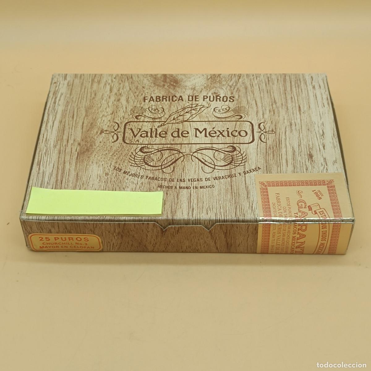 Cajas de Puros: CAJA DE PUROS VALLE DE MEXICO. COMPLETA CON 25 CHURCHILL N&ordm;3. ABIERTA. HECHOS A MANO. MYJ.