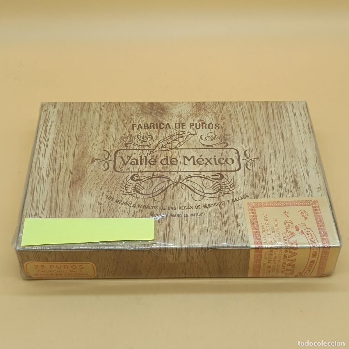 Cajas de Puros: CAJA DE PUROS VALLE DE MEXICO. COMPLETA CON 25 CHURCHILL N&ordm;3. PRECINTADA. HECHOS A MANO. MYJ.