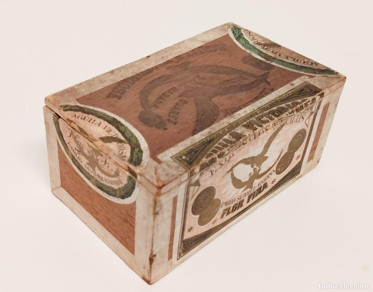 Cajas de Puros: Antigua caja vac&iacute;a de puros &Aacute;guila Victoriosa. Emilio Su&aacute;rez. Flor Fina. Habana. Principios del XX