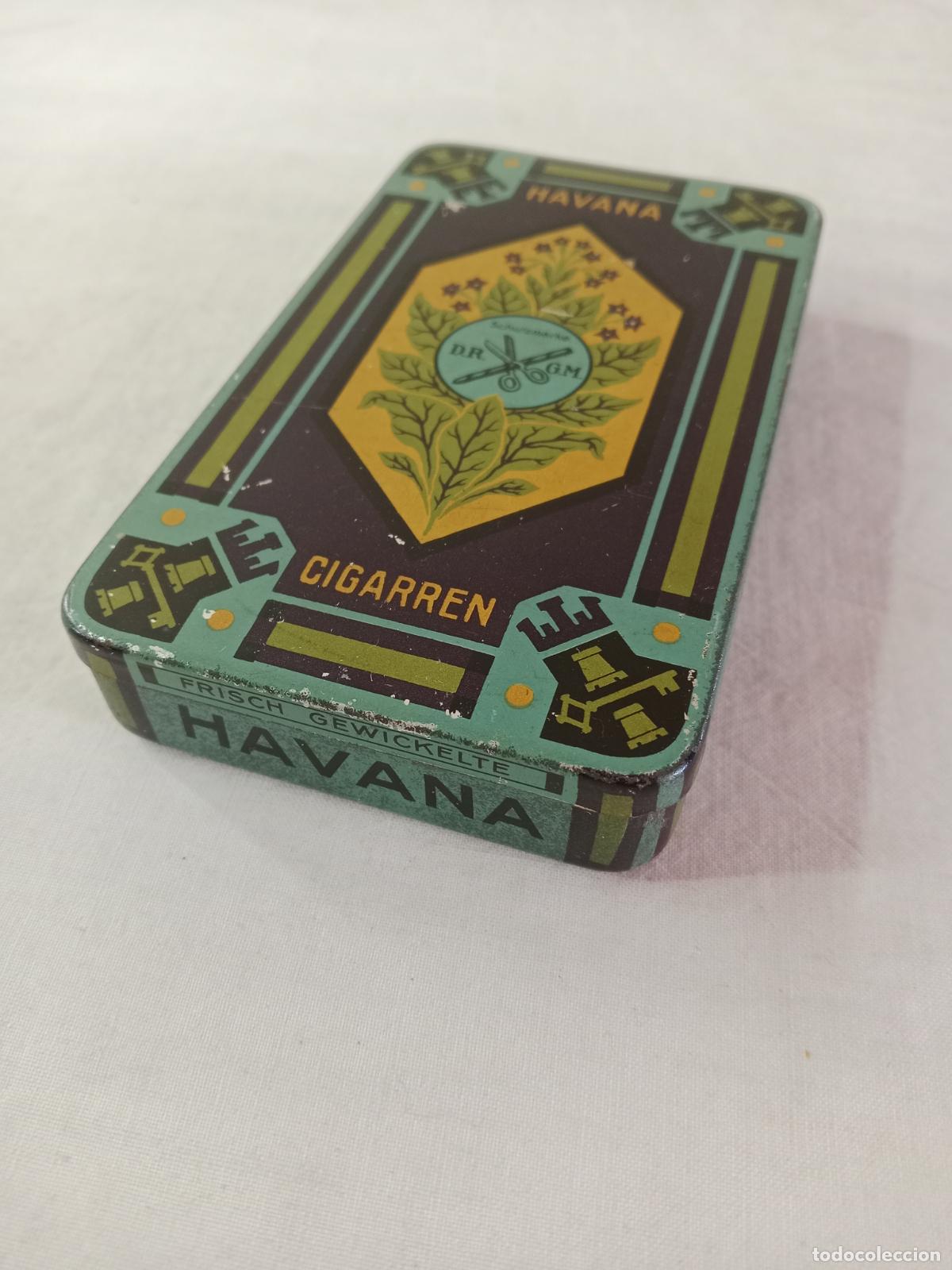 Cajas de Puros: Caja met&aacute;lica de puros vac&iacute;a - Cigarren Havana (D.R.G.M.) antes de 1945 de Alemania