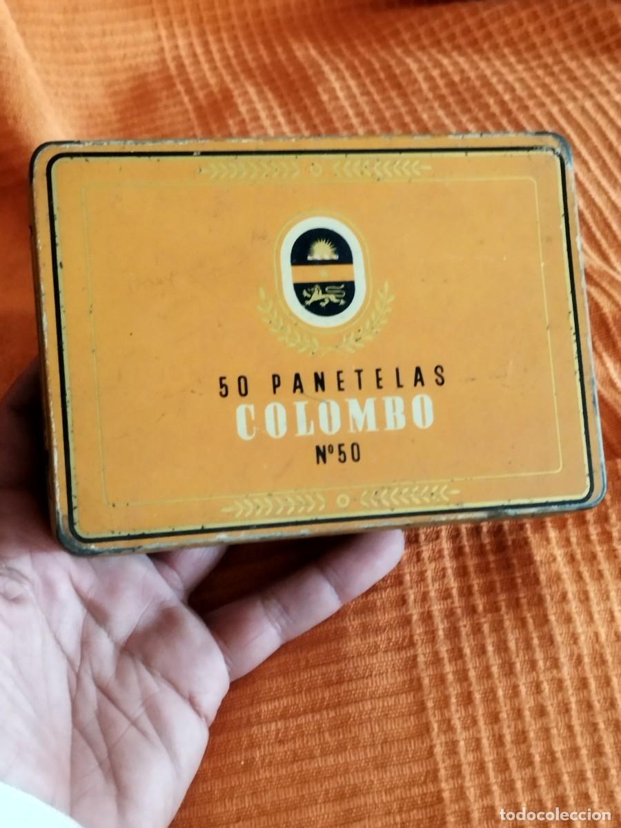 Cajas de Puros: Antigua caja met&aacute;lica de hojalata Colombo S.A. 50 puros tipo panetelas.