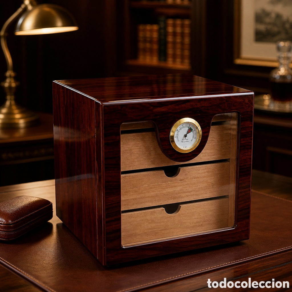 Cajas de Puros: CAVA HUMIDOR PARA PUROS . 4 CAJONES Y PUERTA DE CRISTAL. 24&times;25&times;26 cm
