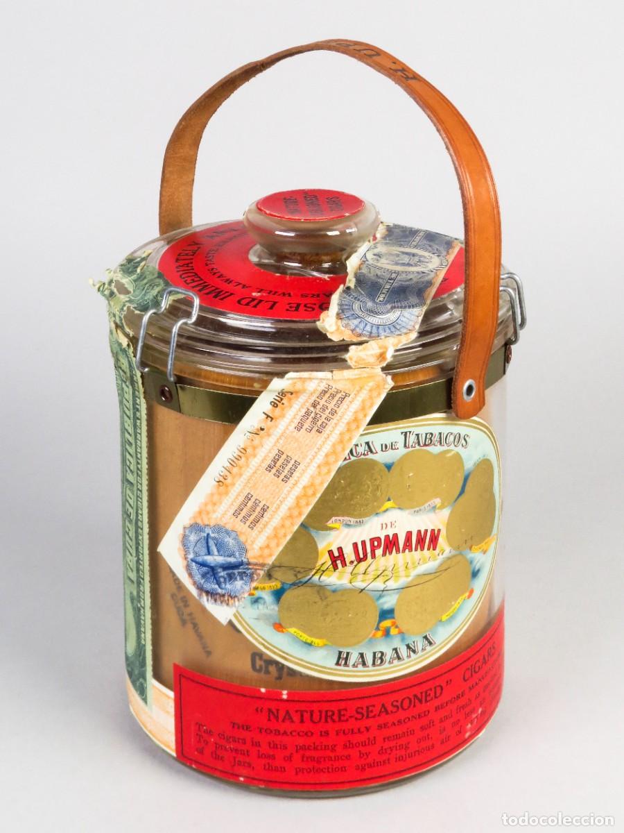 Cajas de Puros: Bote de cristal para conservar cigarros puros de la F&aacute;brica de Tabacos H Upmann de La Habana a&ntilde;os 60