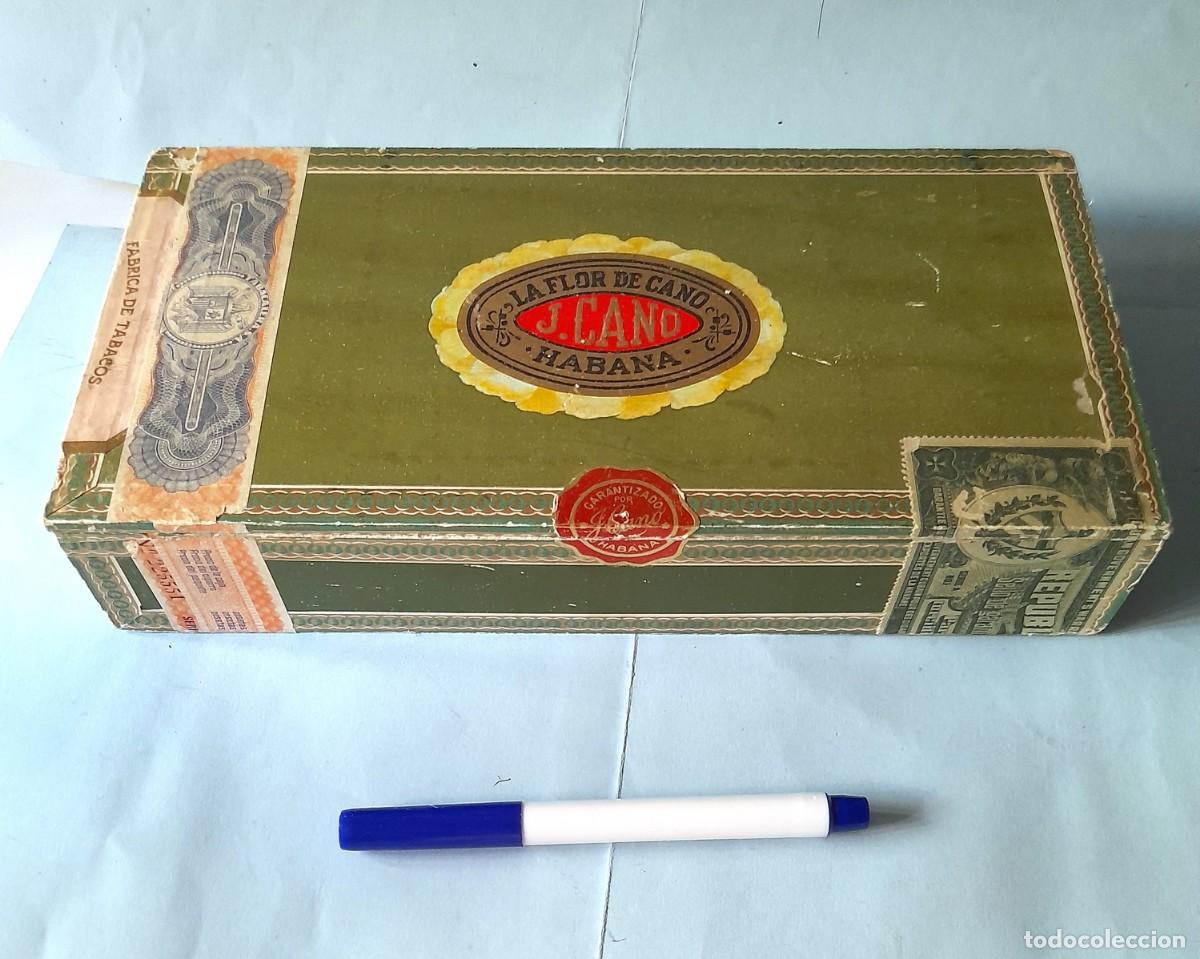 Cajas de Puros: Caja de Puros LA FLOR DE CANO J. CANO Habana. PREDILECTOS TUBULARES 25 Claro. VAC&Iacute;A. 29 cm