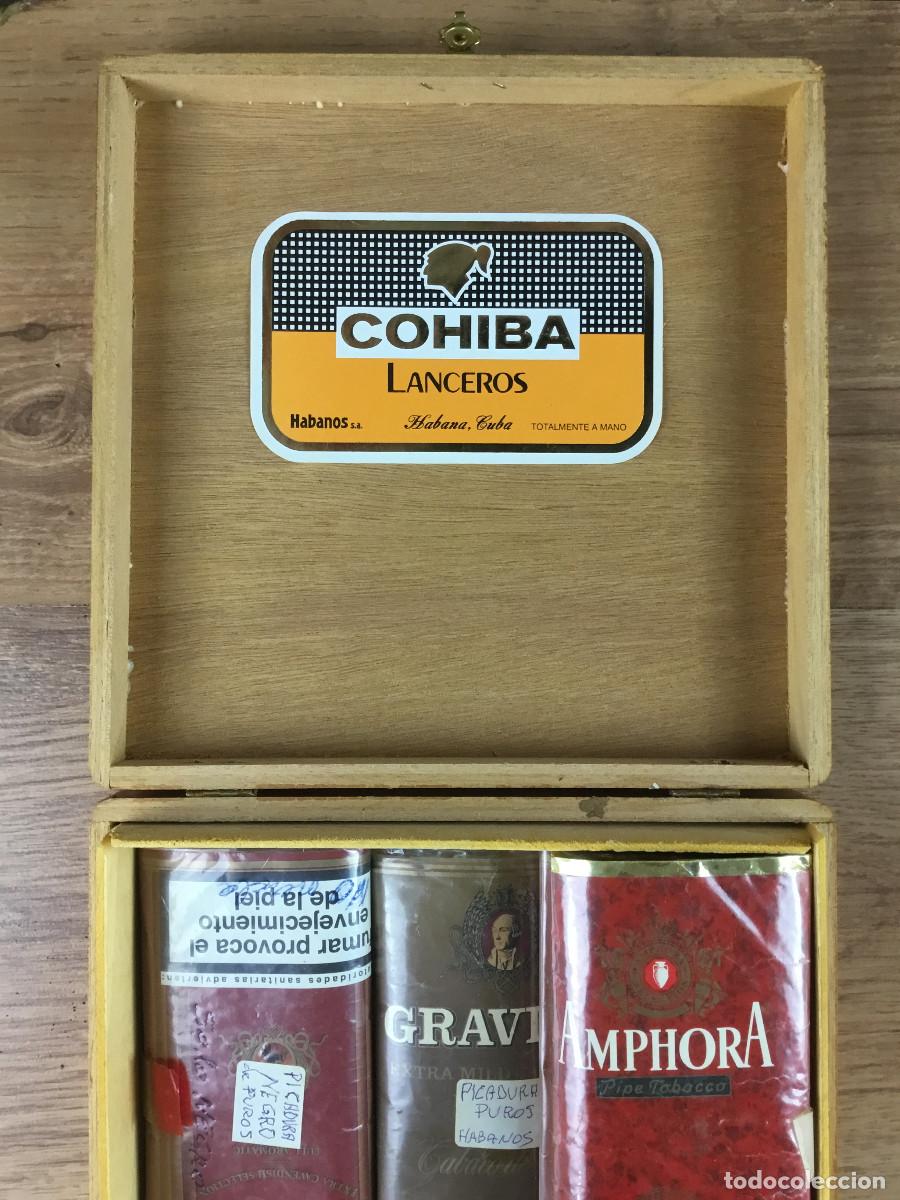 Cajas de Puros: CAJA DE TABACO DE MADERA - HABANOS S.A HECHO EN CCUBA + 5 PAQUETES DE TABACO