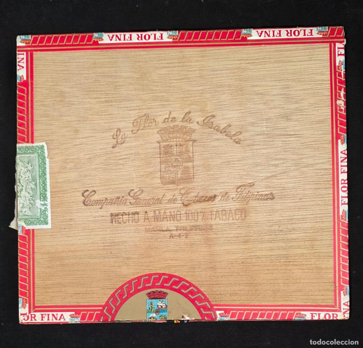 Cajas de Puros: Caja Antigua de Puros La Flor de la Isabela &ndash; 14 Puros Coronas Largas Especiales &ndash; Filipinas
