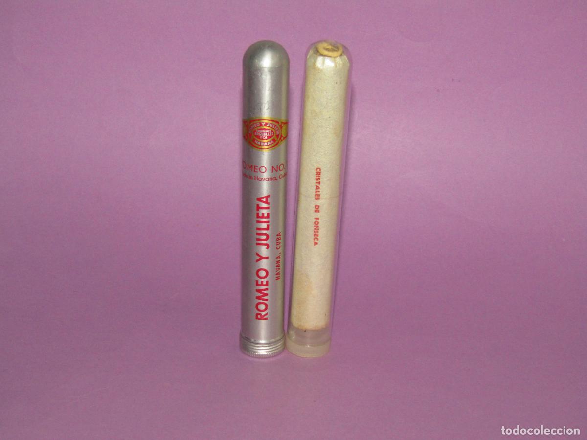 Cajas de Puros: Pareja de 2 Cigarros Puros Habanos CRISTALES DE FONSECA y ROMEO Y JULIETA en Tubo Cristal y Aluminio