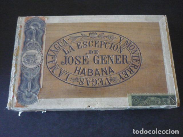 Cigar Boxes: CAJA DE PUROS LA ESCEPCION DE JOSE GENER LA HABANA CUBA 25 VASCOS 13 X 3 X 21,5 CM VACIA