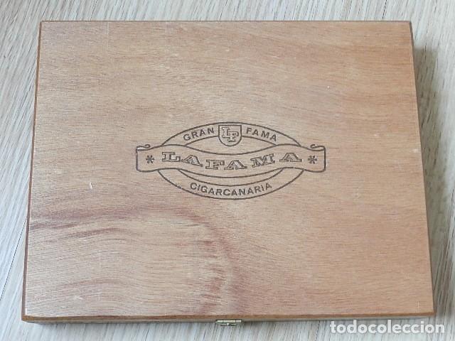 Cajas de puros: Caja puros vac&iacute;a LAFAMA Gigarcanaria 25 gran LA FAMA Tenerife Canarias tabaco tabacalera madera