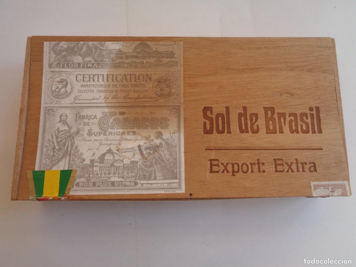 Cajas de puros: CAJA DE CIGARROS PUROS DE &uml; SOL DE BRASIL &uml;. BRASIL , CON VI&Ntilde;ETA ADUANA DE ALEMANIA