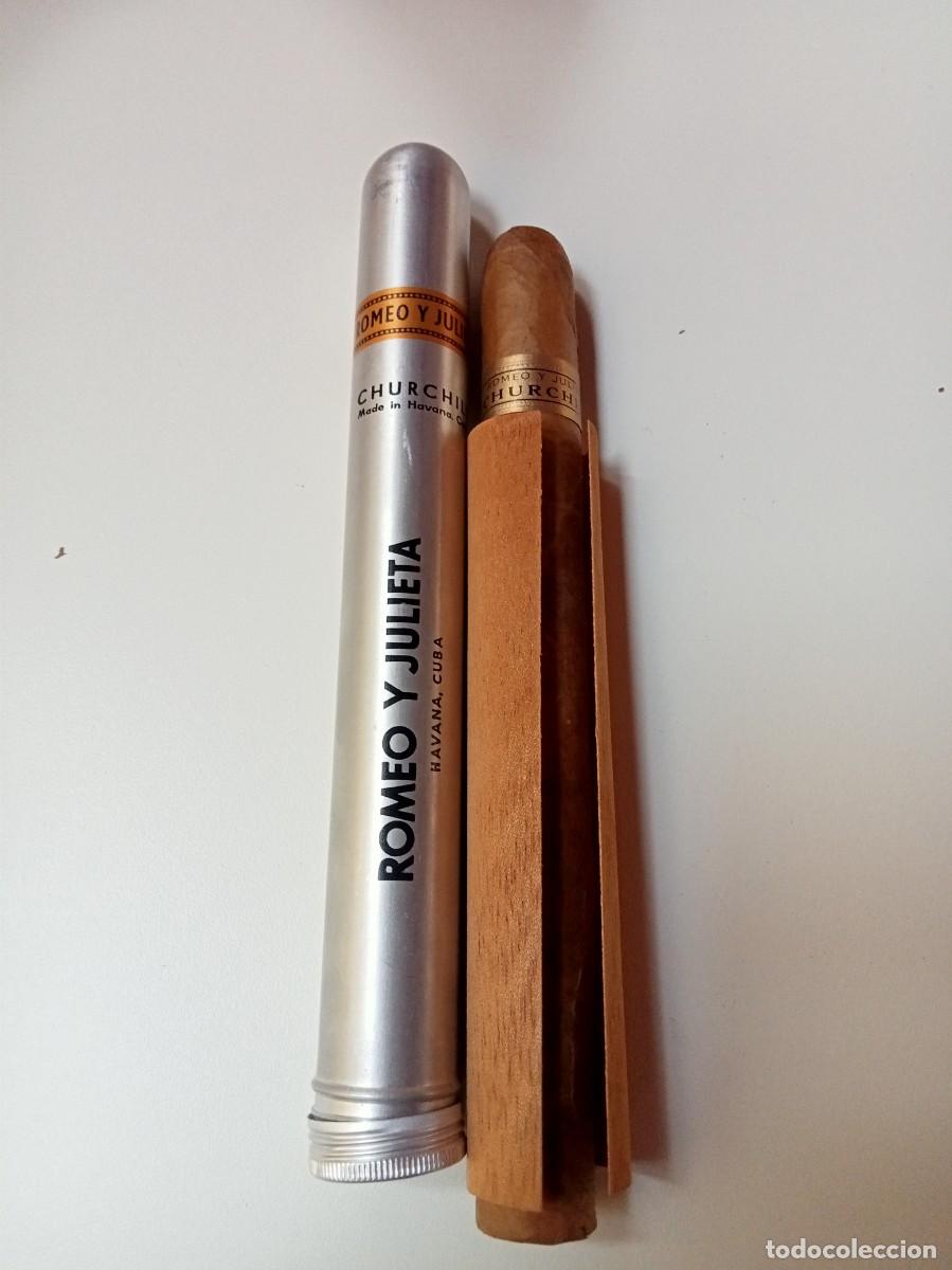 Cajas de puros: CIGARRO PURO. ROMEO Y JULIETA.(CHURCHILL). TUBO ALUMINIO. HAVANA, CUBA. 18 cm